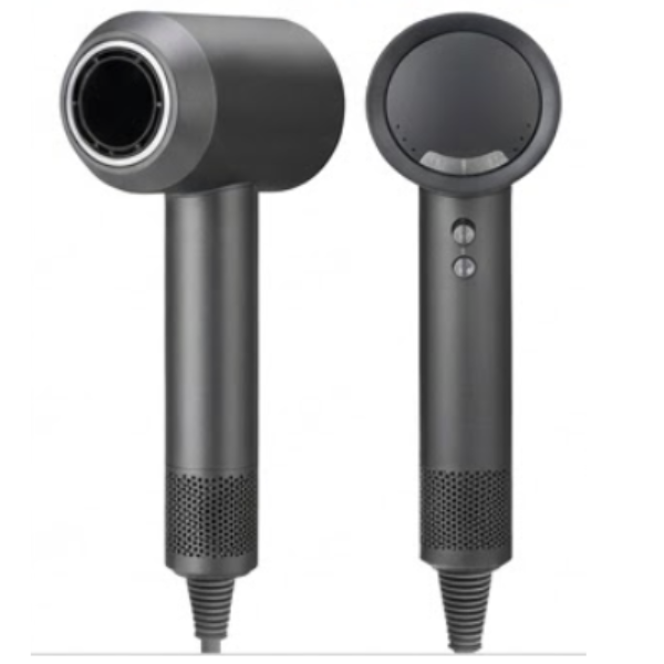 Hairdryer with sleek black design and digital controls