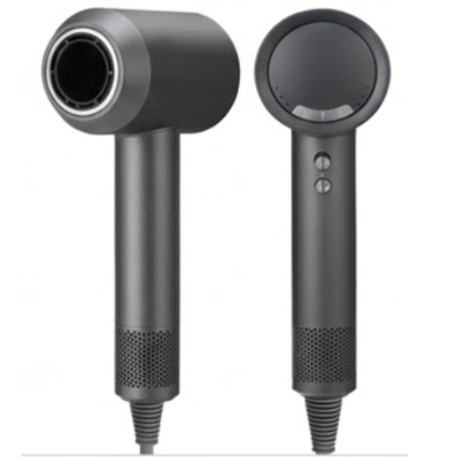 Hairdryer with sleek black design and digital controls