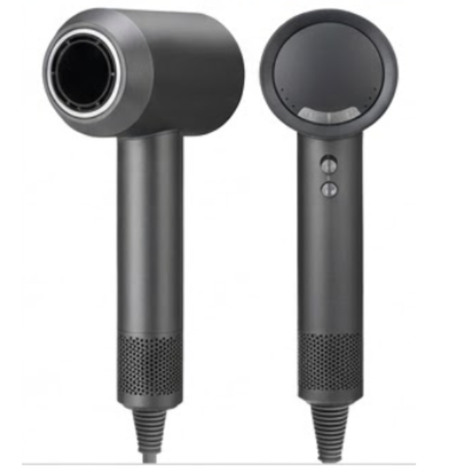 Hairdryer with sleek black design and digital controls