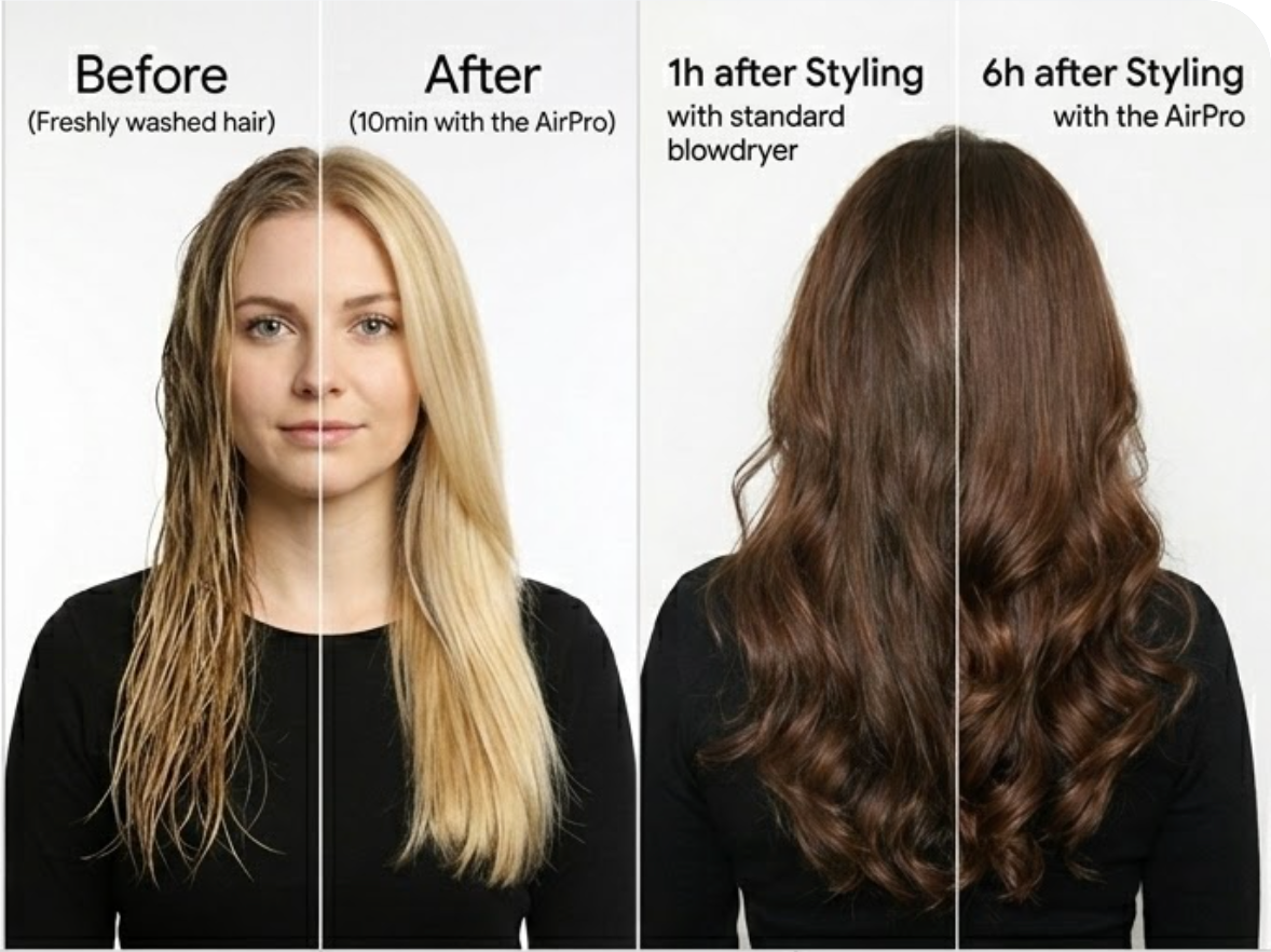 Before and after hair styling comparison